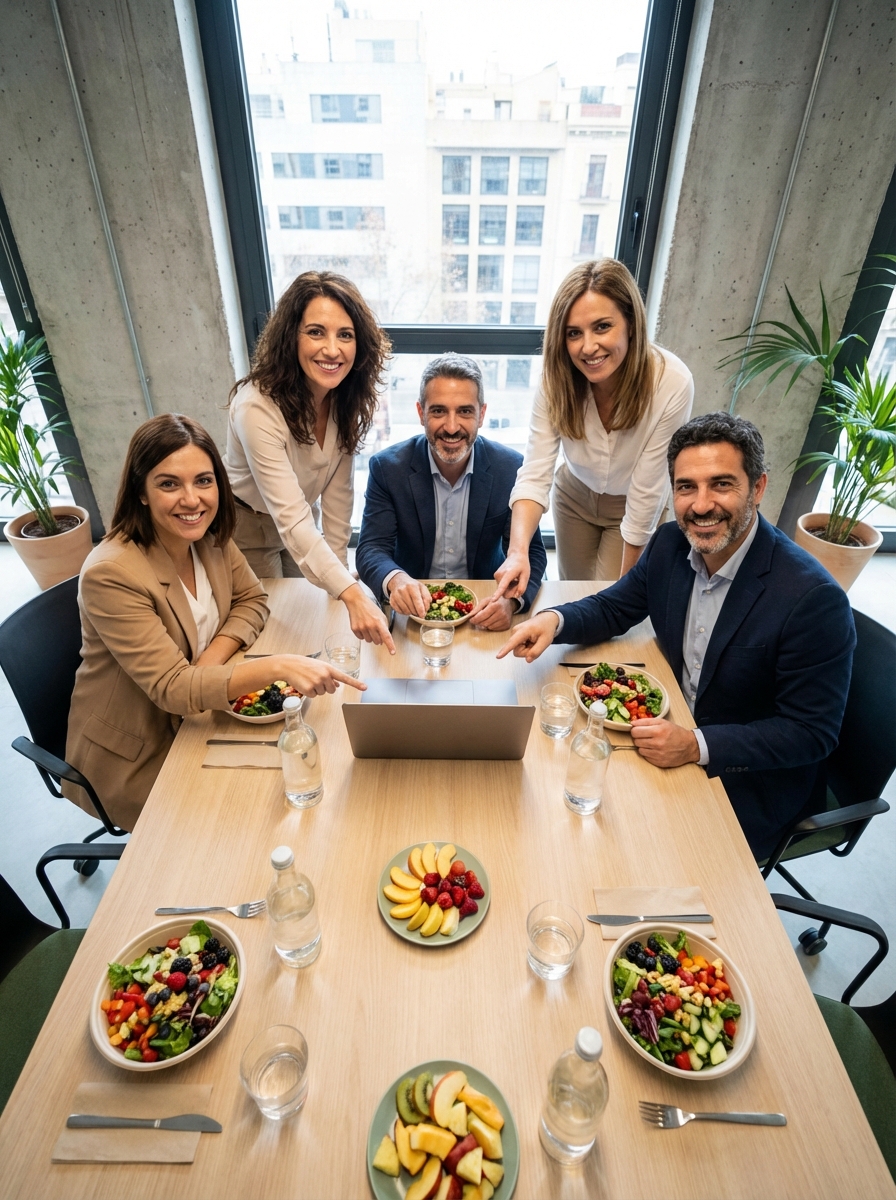 Equipo almorzando sano