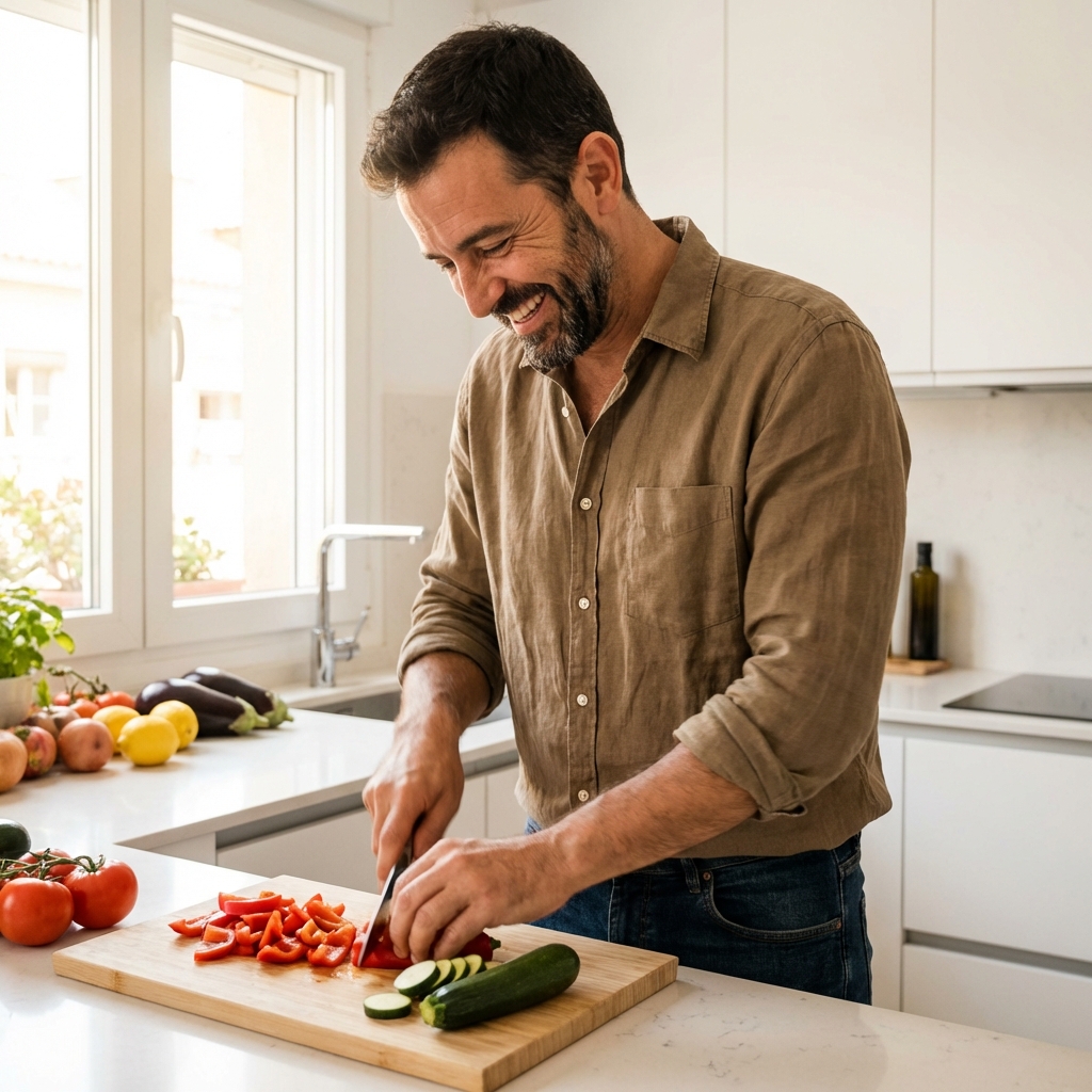Empleado cocinando sano